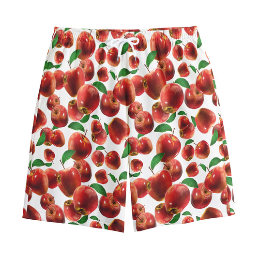 Red Apple Pattern Print Cotton Shorts