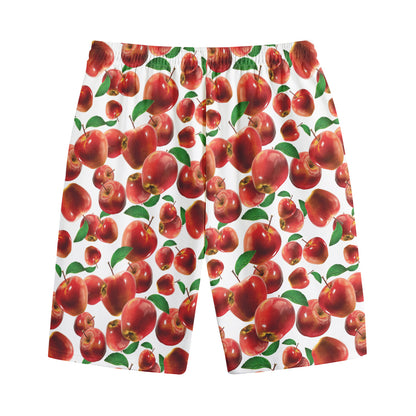 Red Apple Pattern Print Cotton Shorts