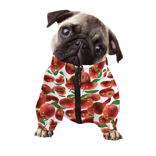 Red Apple Pattern Print Dog Zip Up Jacket