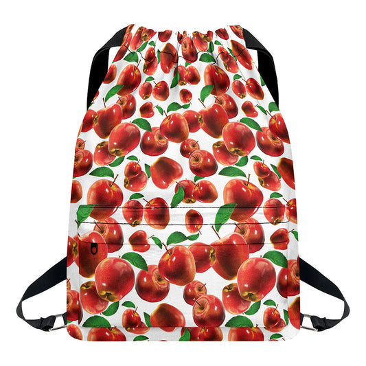 Red Apple Pattern Print Drawstring Backpack