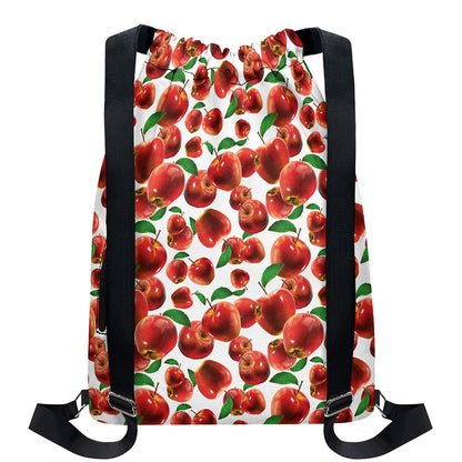 Red Apple Pattern Print Drawstring Backpack