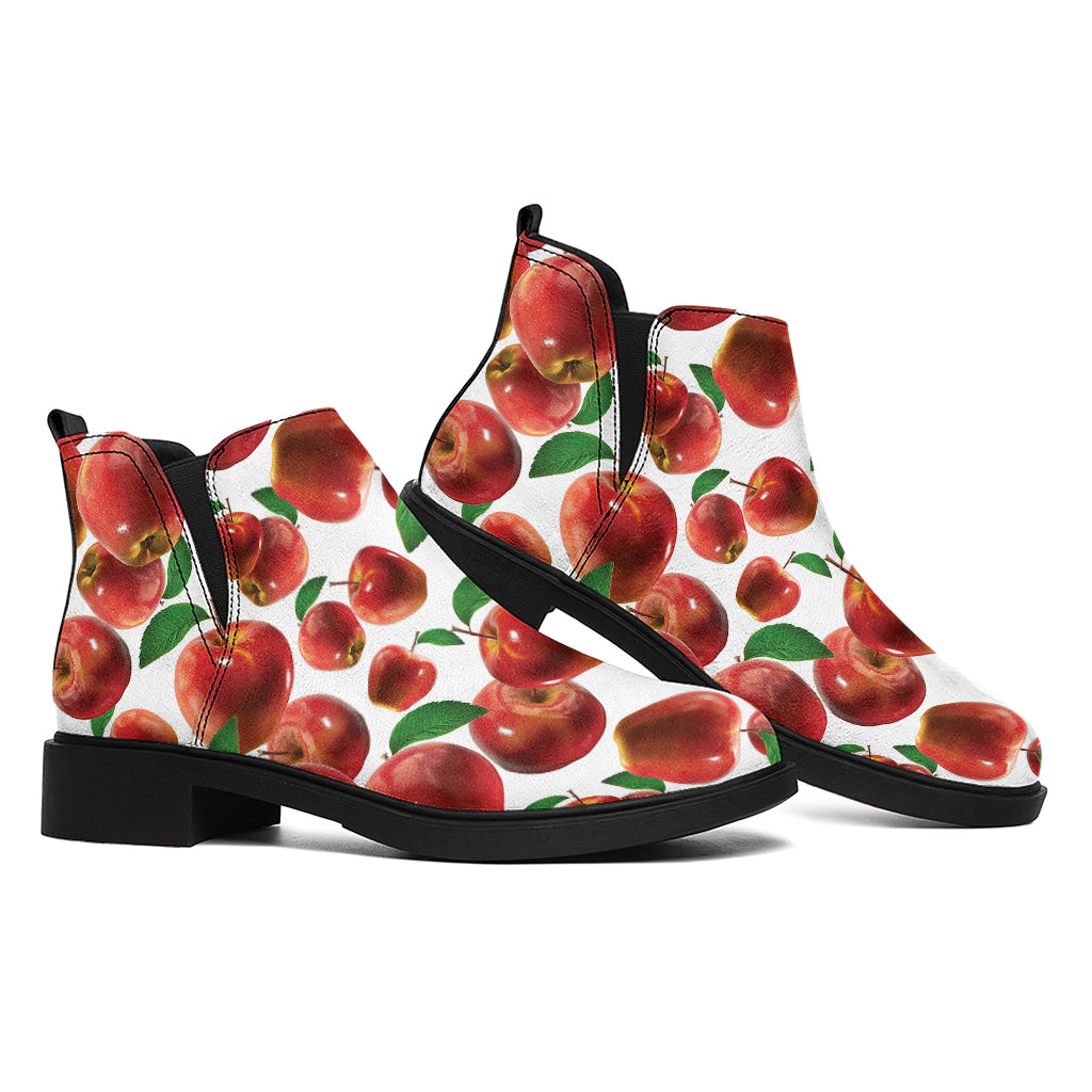 Red Apple Pattern Print Flat Ankle Boots