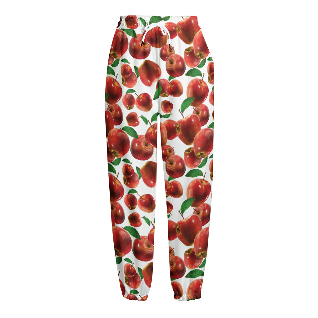 Red Apple Pattern Print Fleece Lined Knit Pants