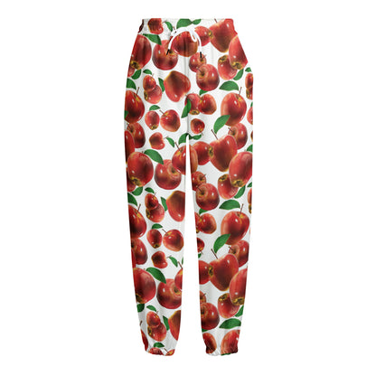 Red Apple Pattern Print Fleece Lined Knit Pants