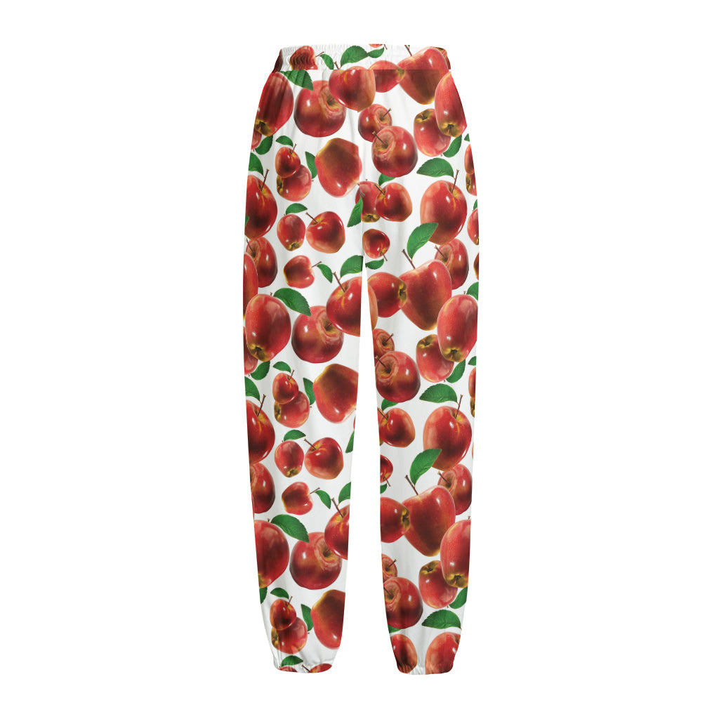 Red Apple Pattern Print Fleece Lined Knit Pants