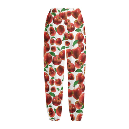Red Apple Pattern Print Fleece Lined Knit Pants