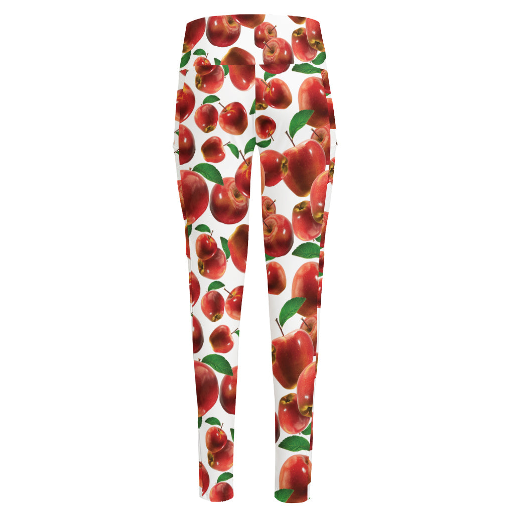 Red Apple Pattern Print High-Waisted Pocket Leggings