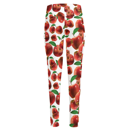 Red Apple Pattern Print High-Waisted Pocket Leggings