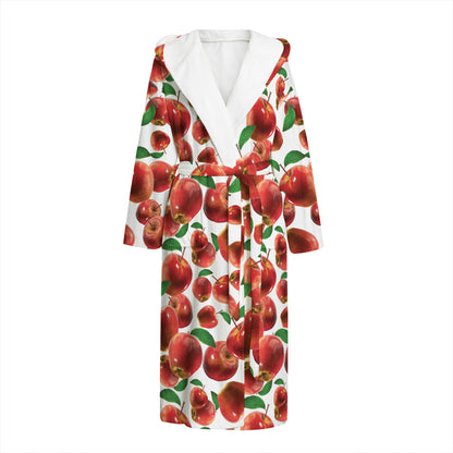 Red Apple Pattern Print Hooded Bathrobe