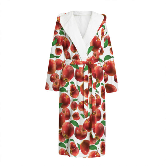 Red Apple Pattern Print Hooded Bathrobe