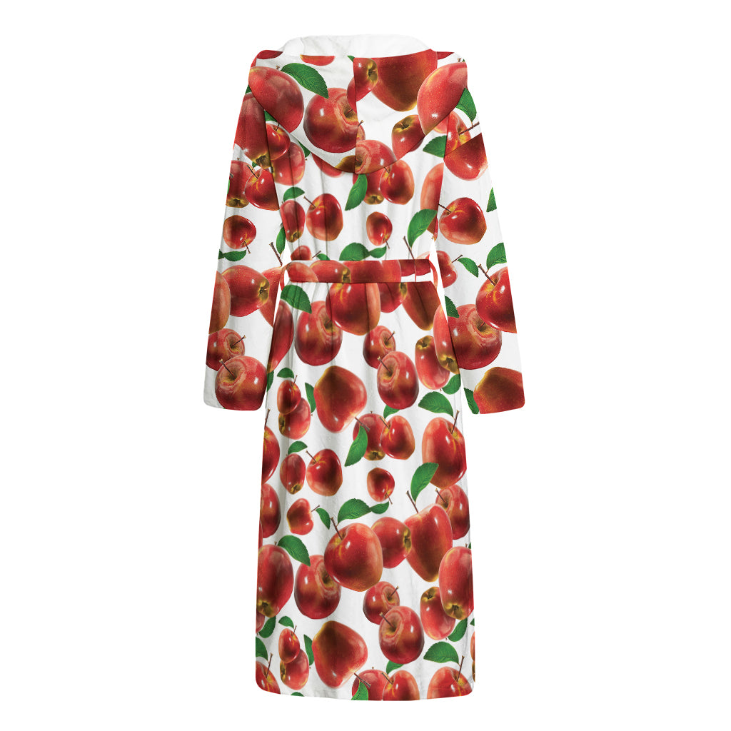 Red Apple Pattern Print Hooded Bathrobe