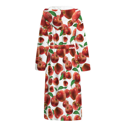 Red Apple Pattern Print Hooded Bathrobe