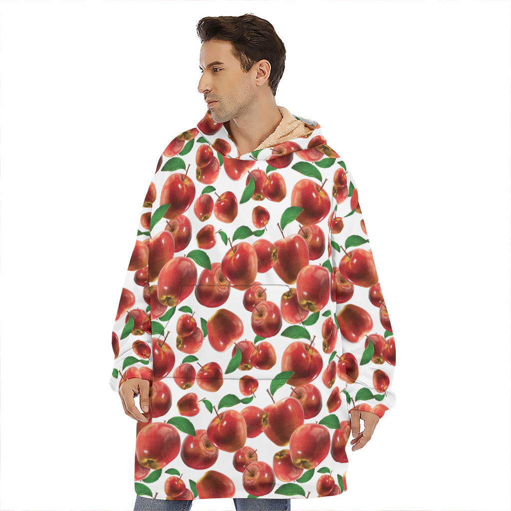 Red Apple Pattern Print Hoodie Blanket