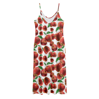 Red Apple Pattern Print Jersey Midi Cami Dress