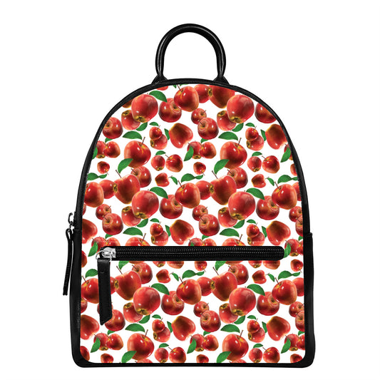Red Apple Pattern Print Leather Backpack