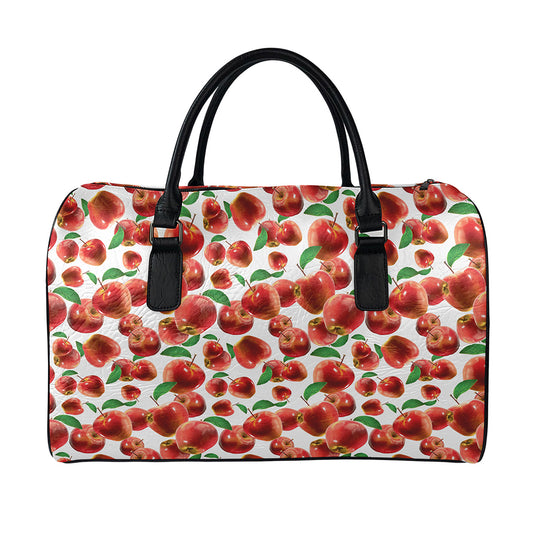 Red Apple Pattern Print Leather Duffle Bag