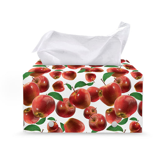 Red Apple Pattern Print Leather Tissue Box Cover