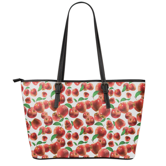 Red Apple Pattern Print Leather Tote Bag