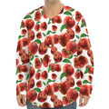 Red Apple Pattern Print Long Sleeve Baseball Jersey