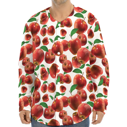 Red Apple Pattern Print Long Sleeve Baseball Jersey