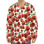 Red Apple Pattern Print Long Sleeve Baseball Jersey