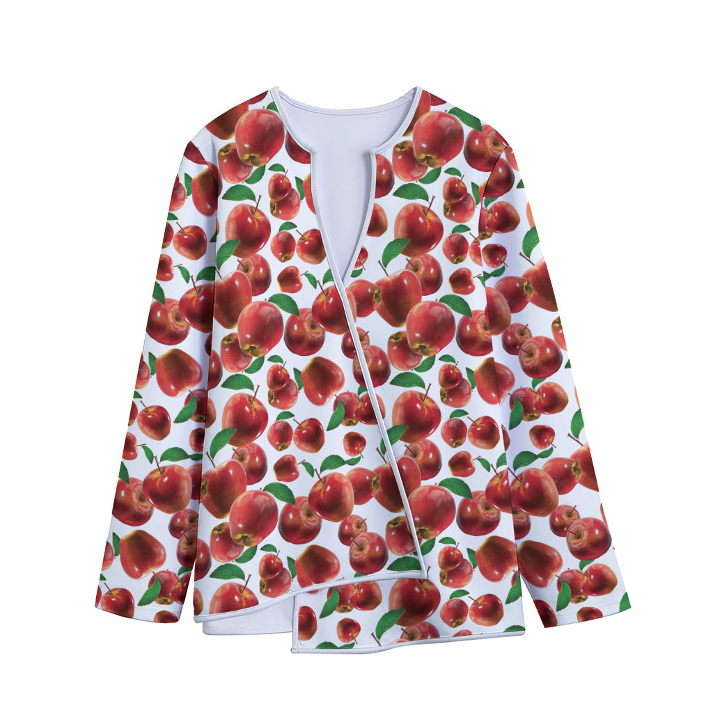 Red Apple Pattern Print Long Sleeve Short Coat