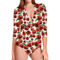 Red Apple Pattern Print Long Sleeve Swimsuit
