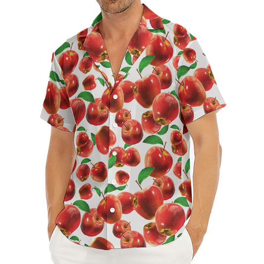 Red Apple Pattern Print Men's Deep V-Neck Shirt