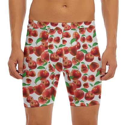 Red Apple Pattern Print Men's Long Boxer Briefs