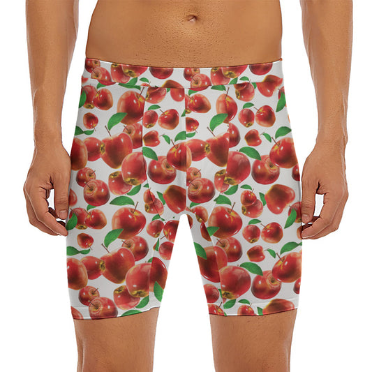 Red Apple Pattern Print Men's Long Boxer Briefs
