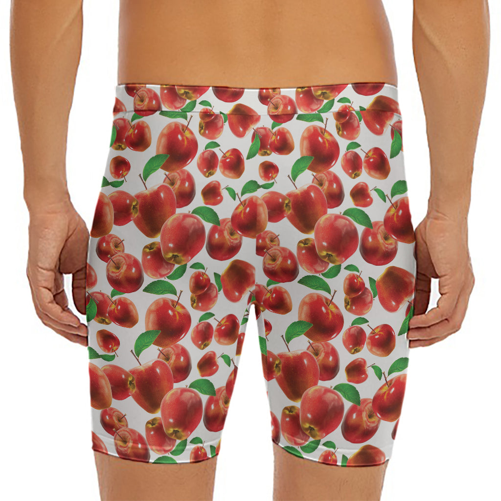 Red Apple Pattern Print Men's Long Boxer Briefs