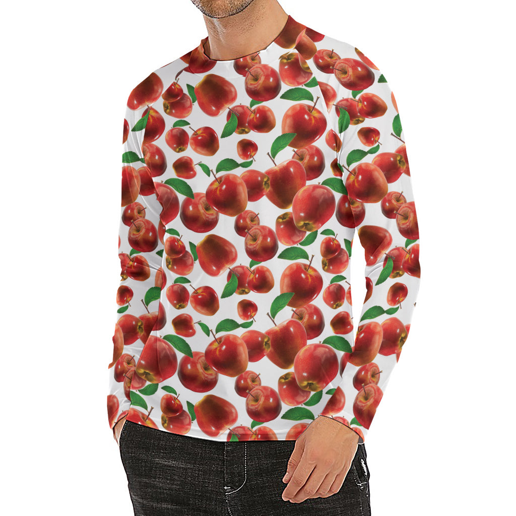 Red Apple Pattern Print Men's Long Sleeve Rash Guard