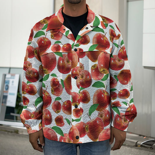 Red Apple Pattern Print Men's Shirt Jacket