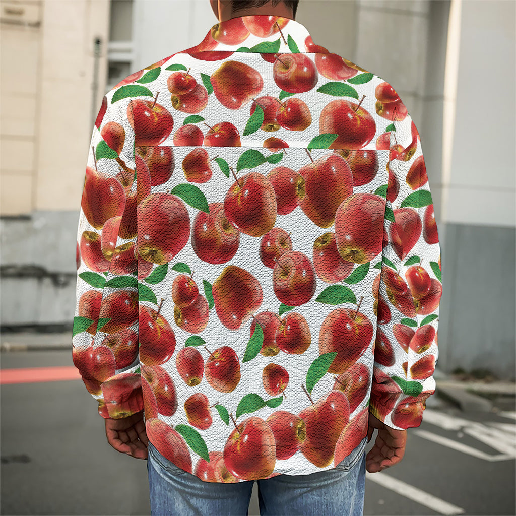 Red Apple Pattern Print Men's Shirt Jacket