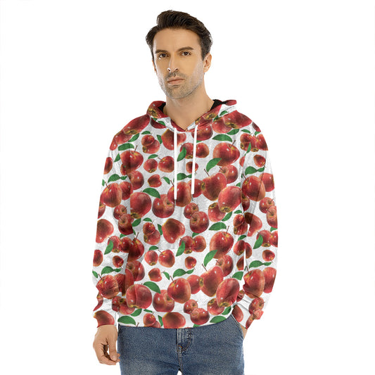 Red Apple Pattern Print Men's Velvet Pullover Hoodie