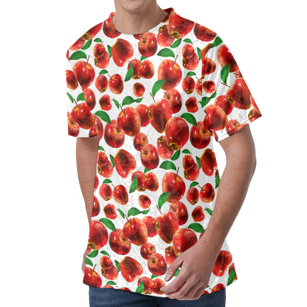 Red Apple Pattern Print Men's Velvet T-Shirt