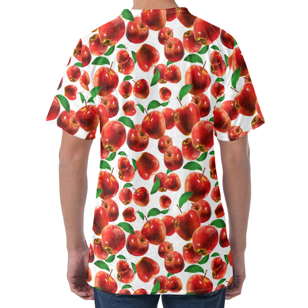 Red Apple Pattern Print Men's Velvet T-Shirt