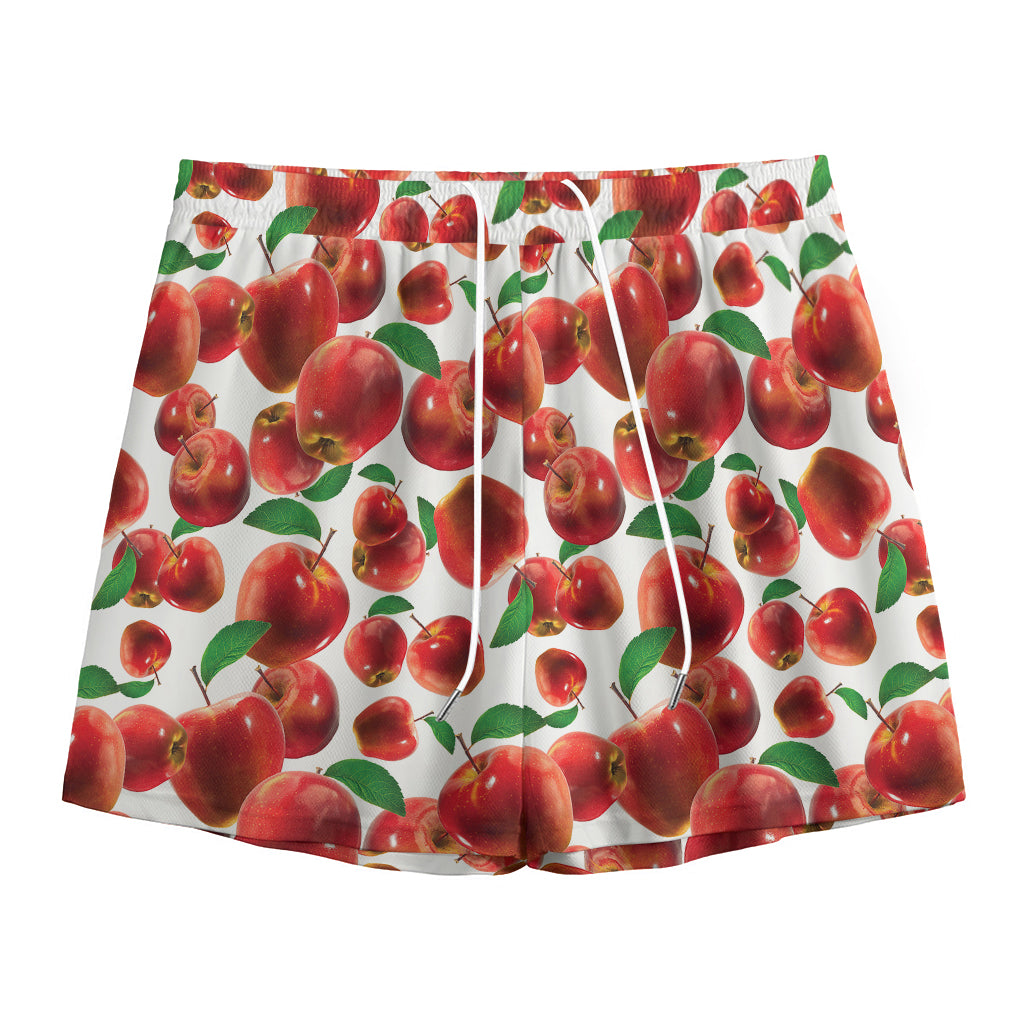 Red Apple Pattern Print Mesh Shorts