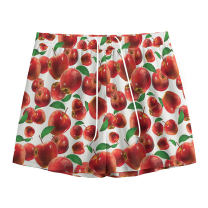 Red Apple Pattern Print Mesh Shorts
