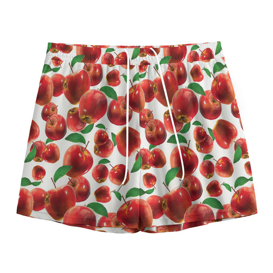 Red Apple Pattern Print Mesh Shorts