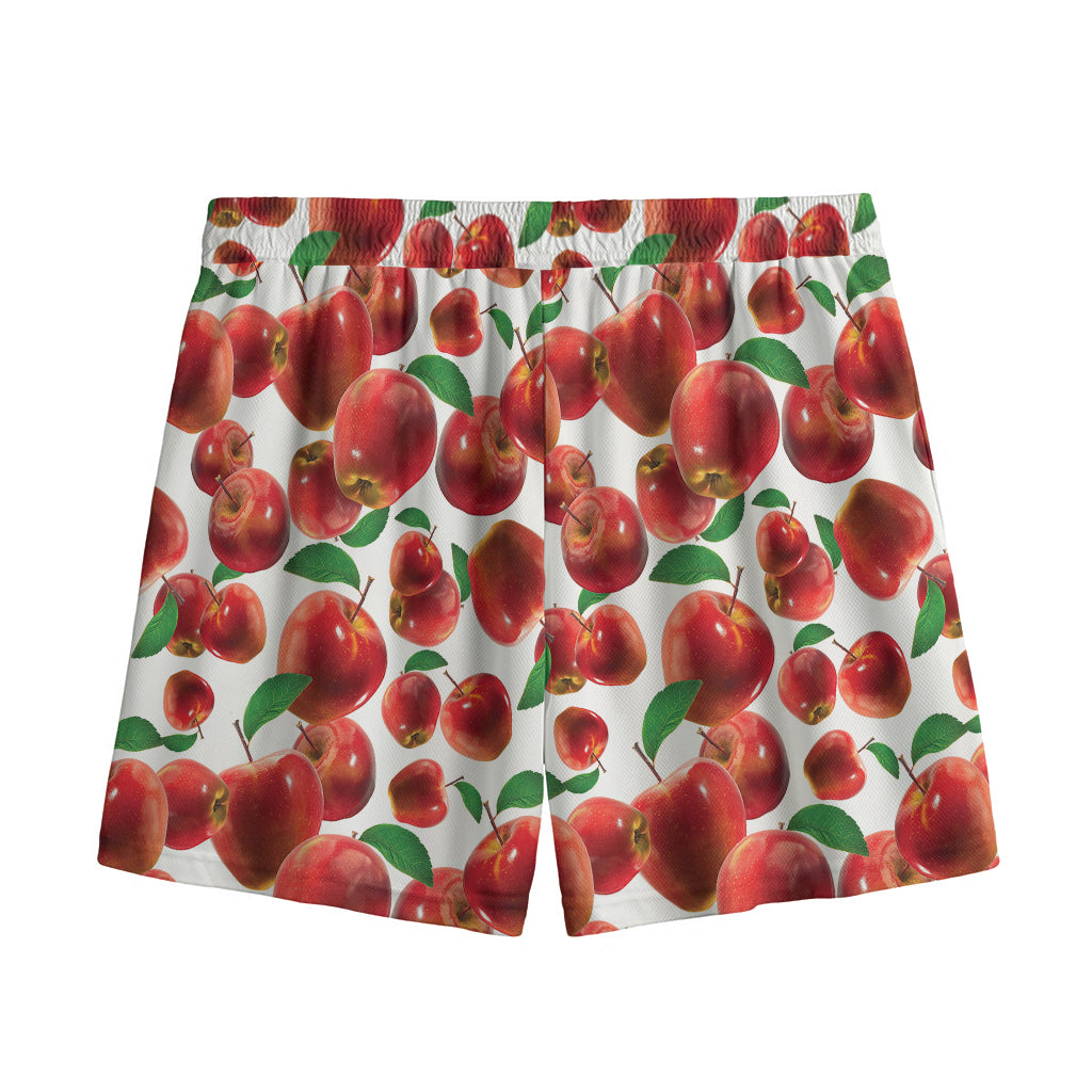 Red Apple Pattern Print Mesh Shorts