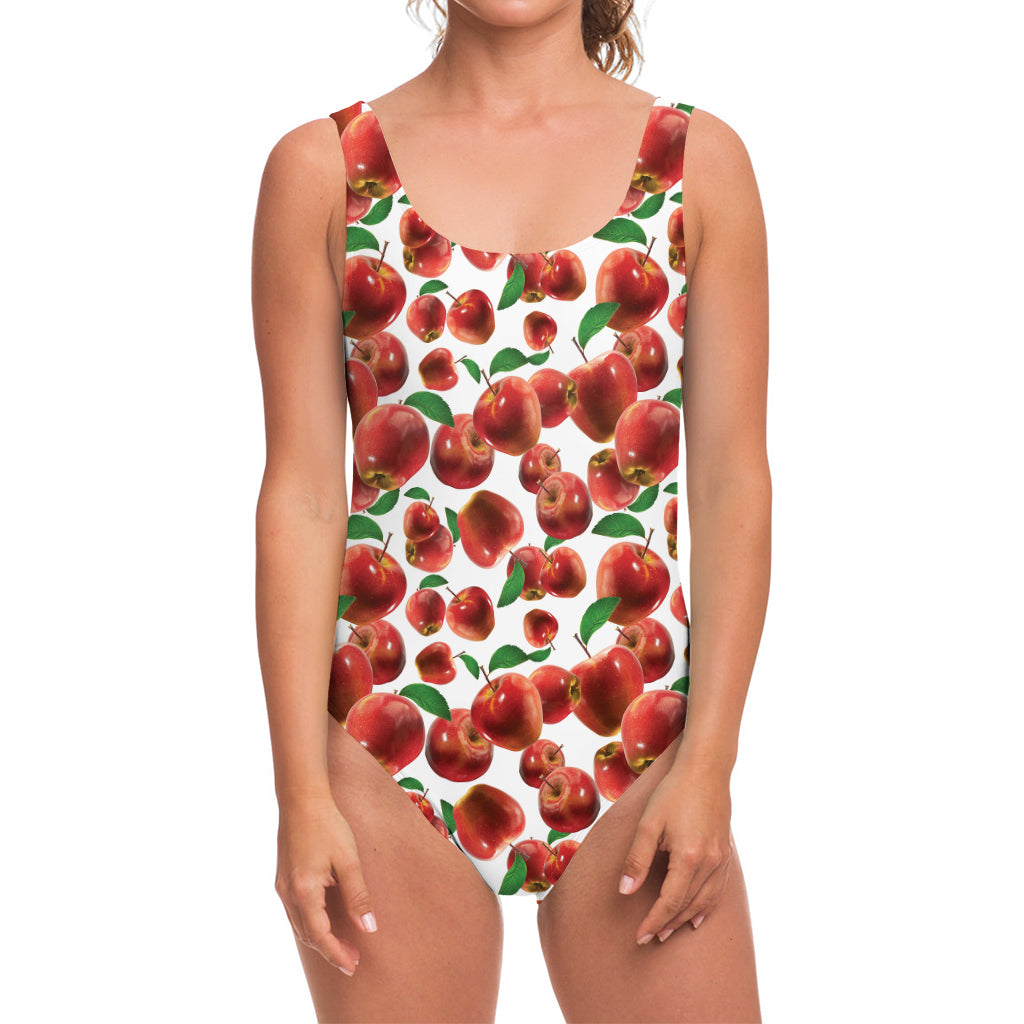 Red Apple Pattern Print One Piece Swimsuit