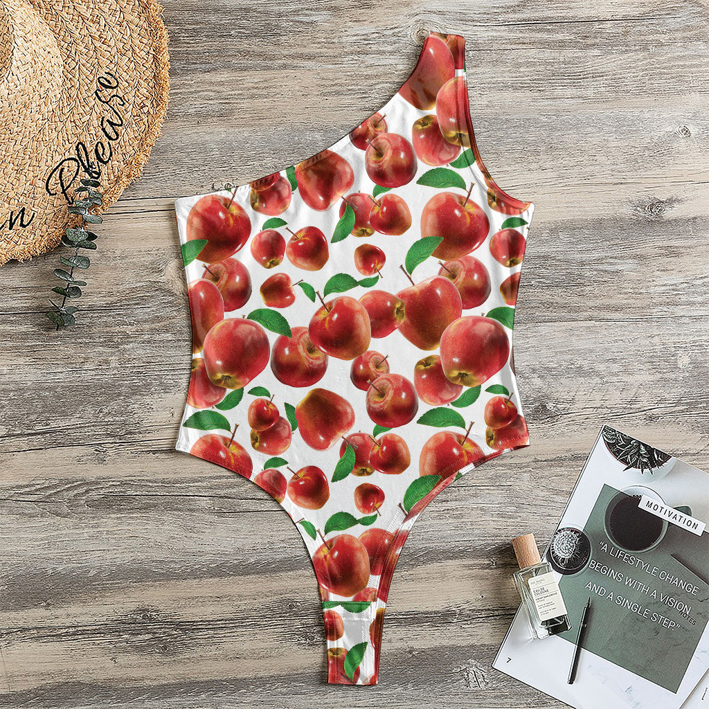 Red Apple Pattern Print One Shoulder Bodysuit