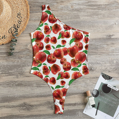 Red Apple Pattern Print One Shoulder Bodysuit