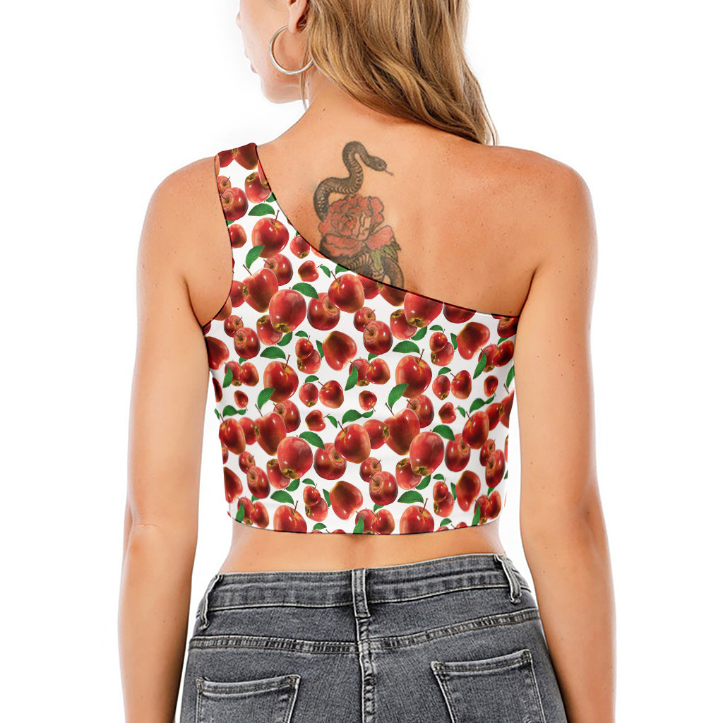 Red Apple Pattern Print One Shoulder Crop Top