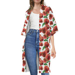 Red Apple Pattern Print Open Front Beach Cover Up