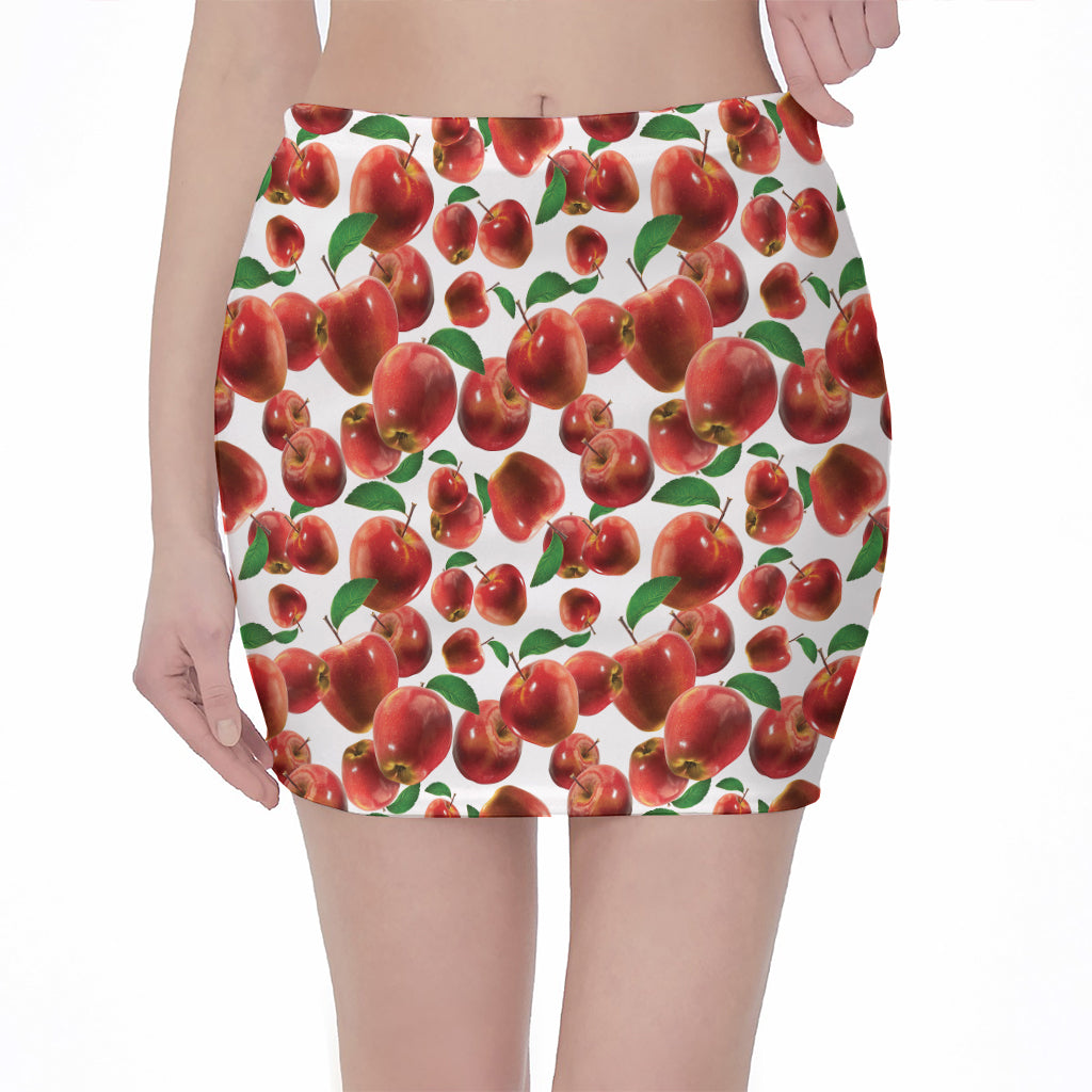 Red Apple Pattern Print Pencil Mini Skirt