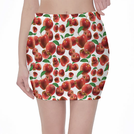 Red Apple Pattern Print Pencil Mini Skirt