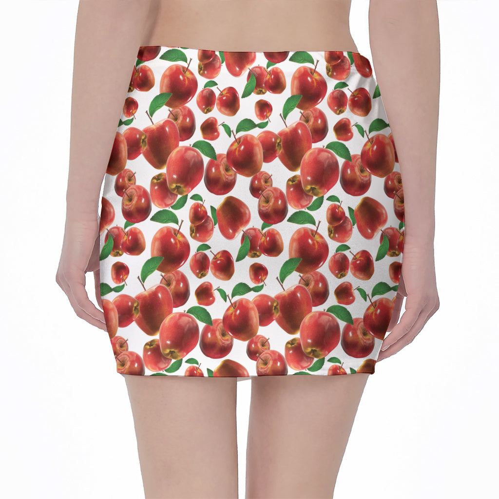 Red Apple Pattern Print Pencil Mini Skirt