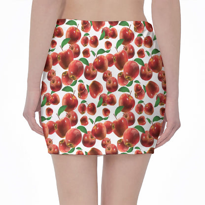 Red Apple Pattern Print Pencil Mini Skirt